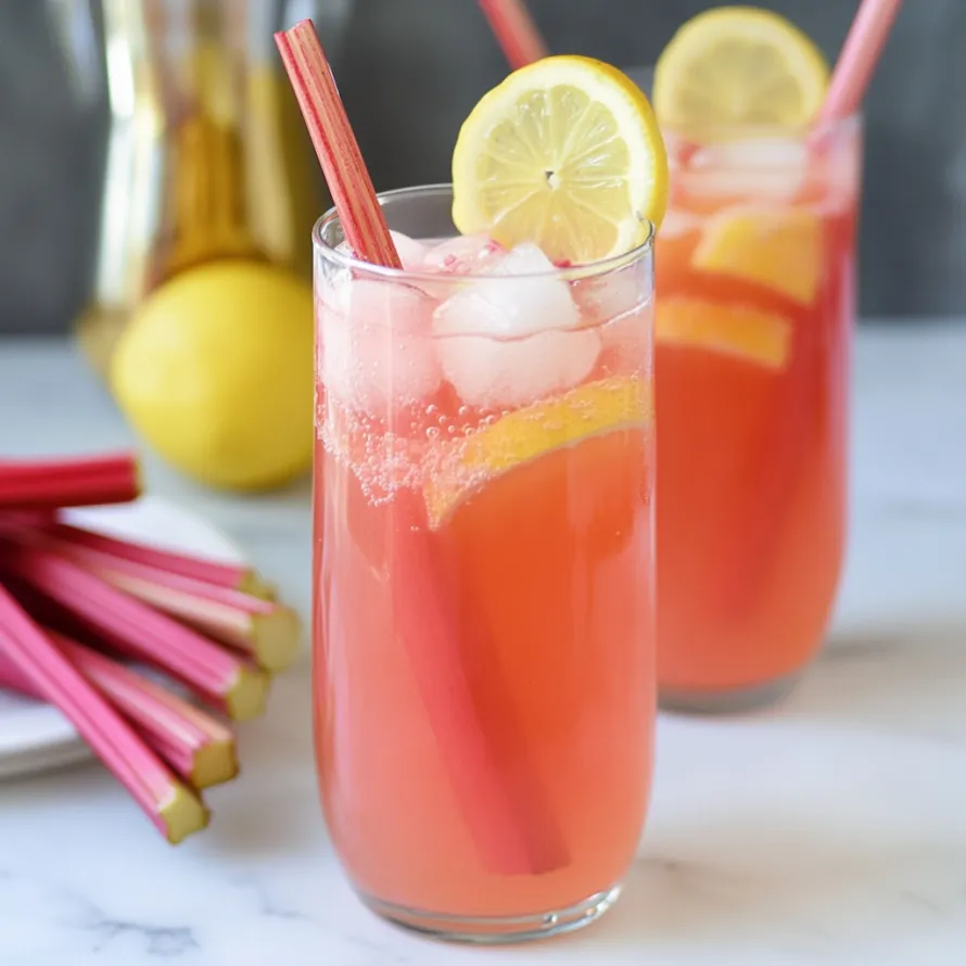 Two glasses of pink lemonade with straws in them.