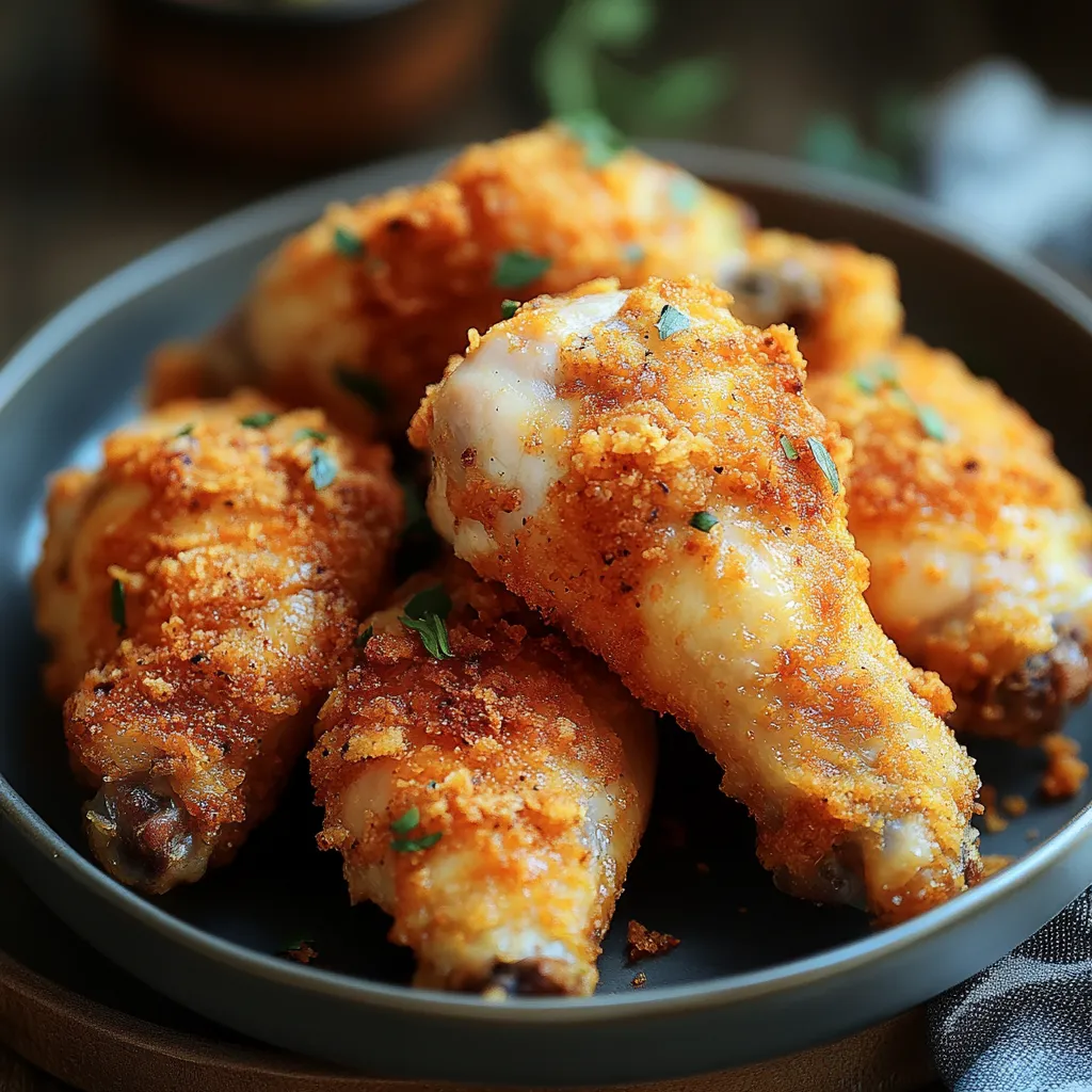 A plate of chicken wings with a green garnish.
