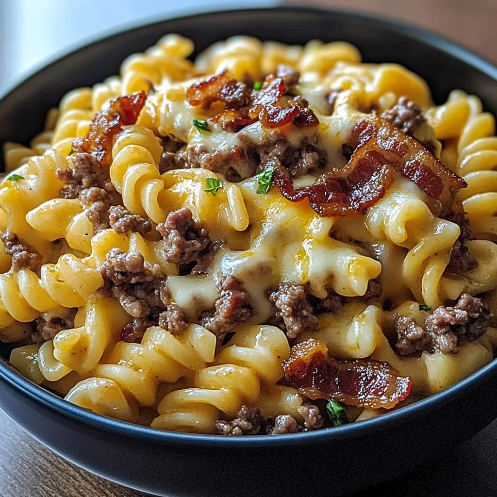 A bowl of pasta with meat and cheese.