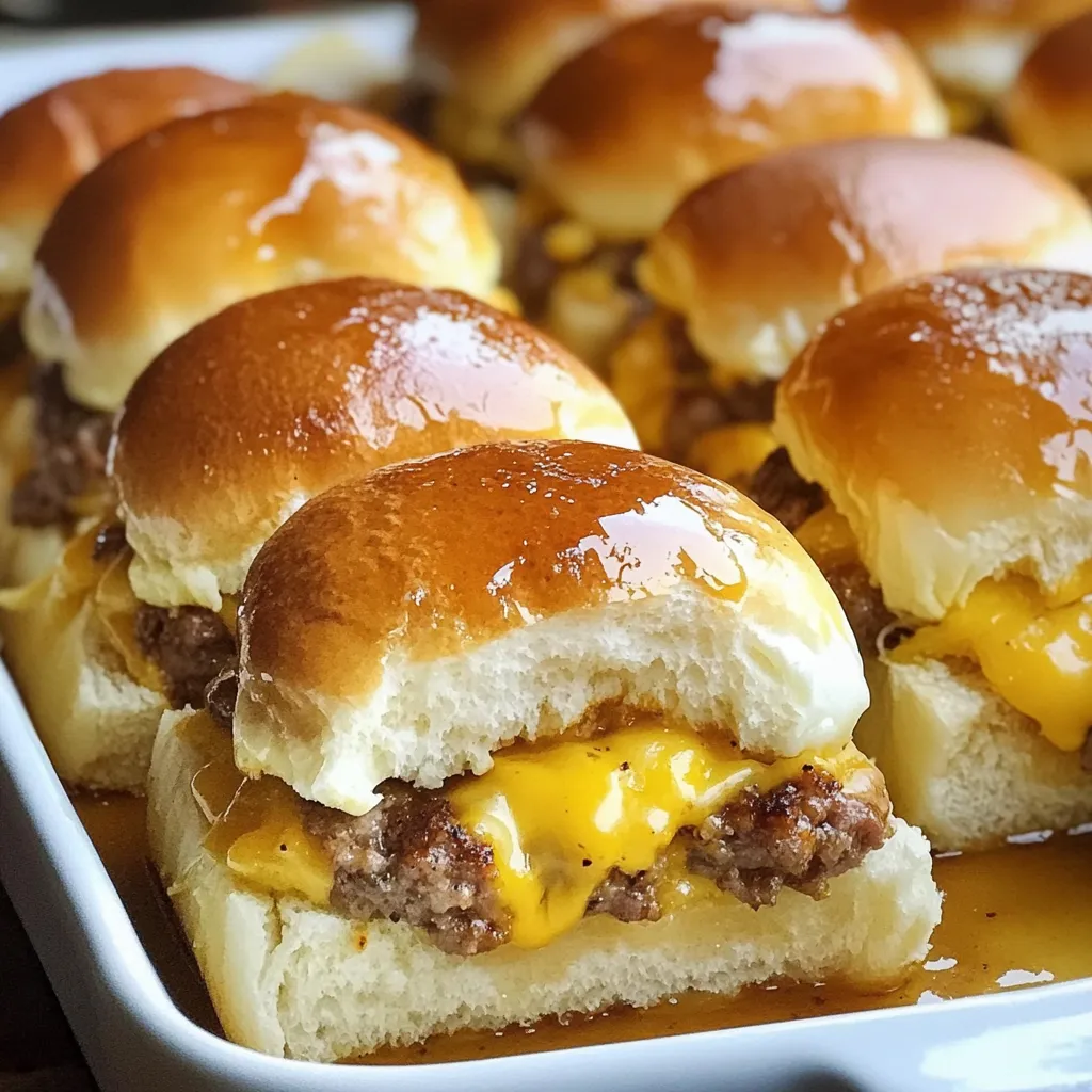 A plate of mini burgers with cheese.