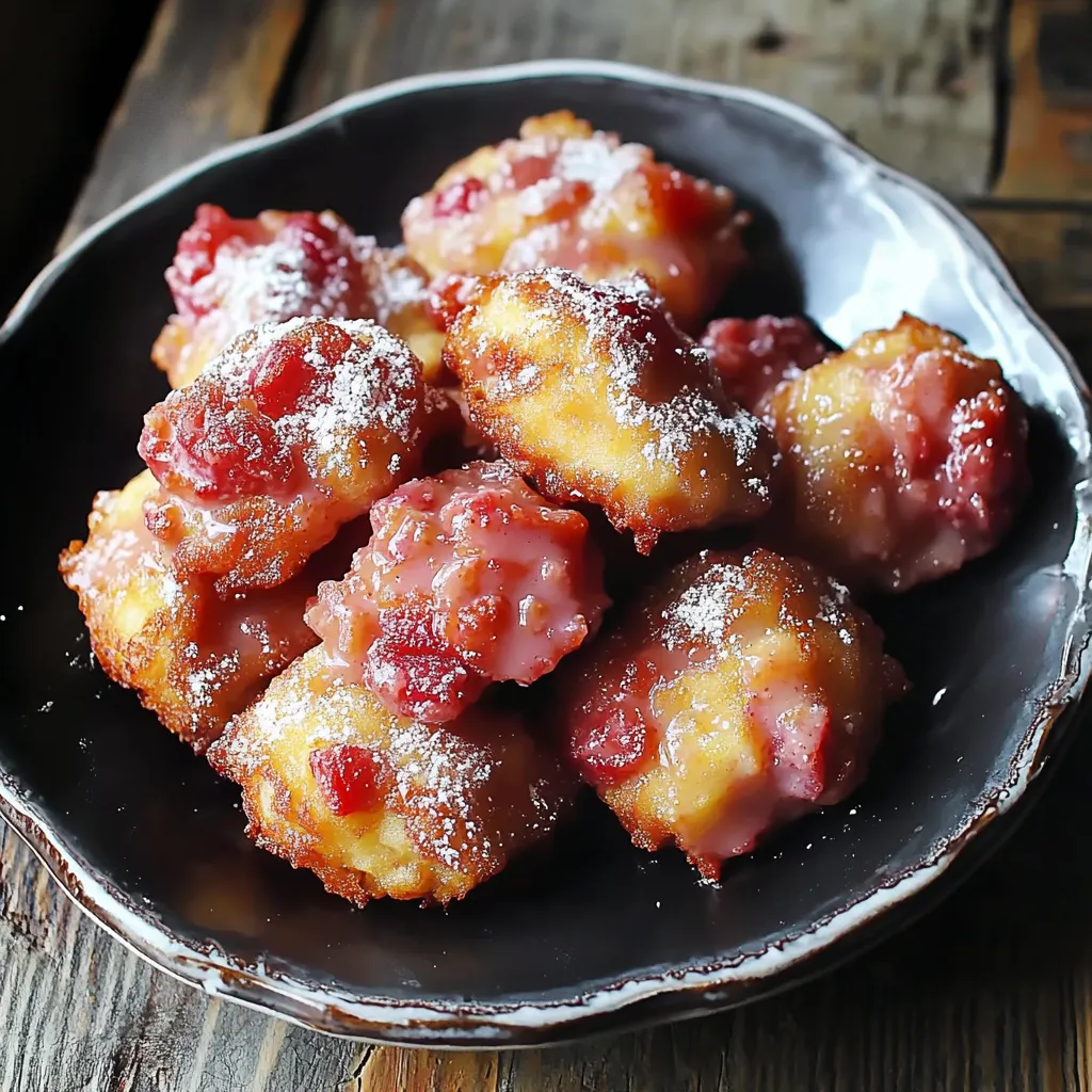A bowl of powdered sugar covered doughnuts.