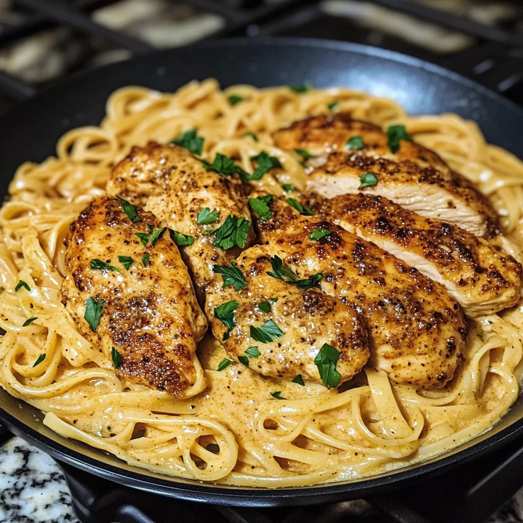 Spicy Cajun Chicken Linguine in Creamy Garlic Parmesan Sauce