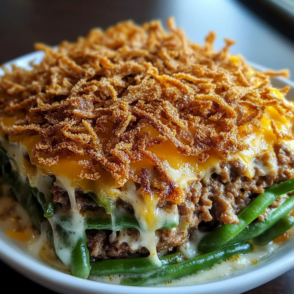 A plate of food with a fried onion topping.