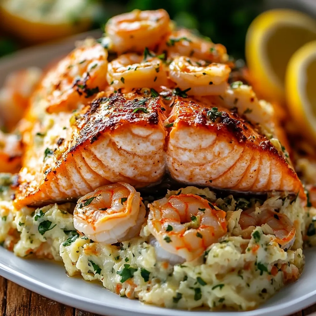 A plate of food with shrimp and lemon wedges.