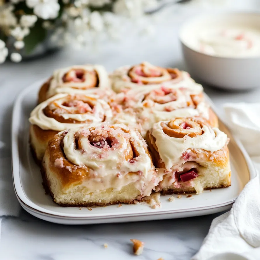 A plate of cinnamon rolls with white frosting.