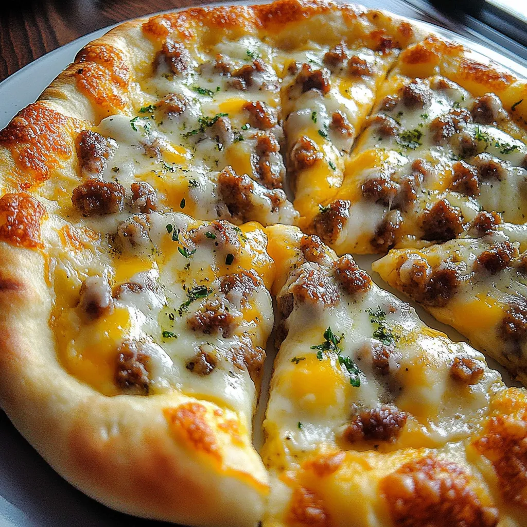 A slice of pizza with cheese and sausage.
