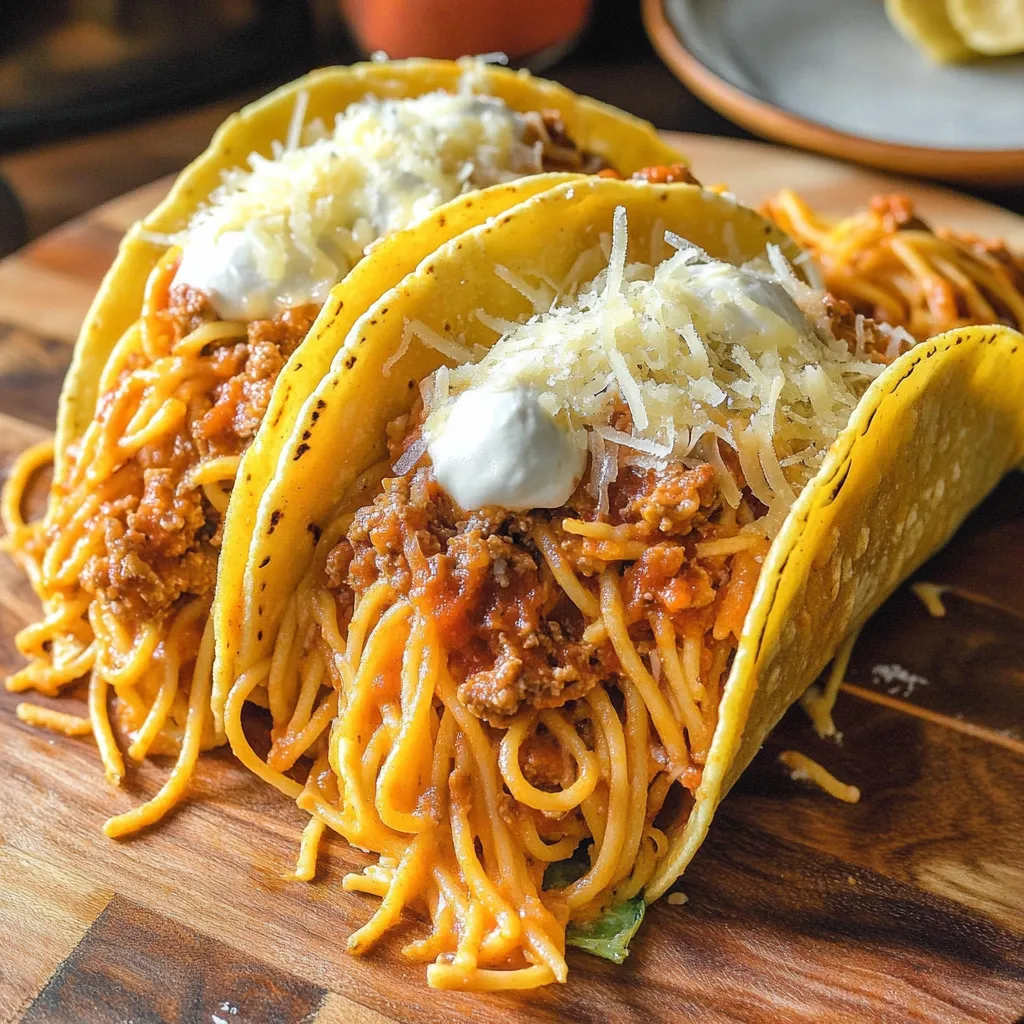 Two tacos with meat and cheese on a wooden table.