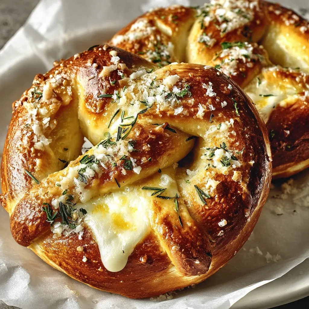 Two pieces of bread with cheese and herbs on top.