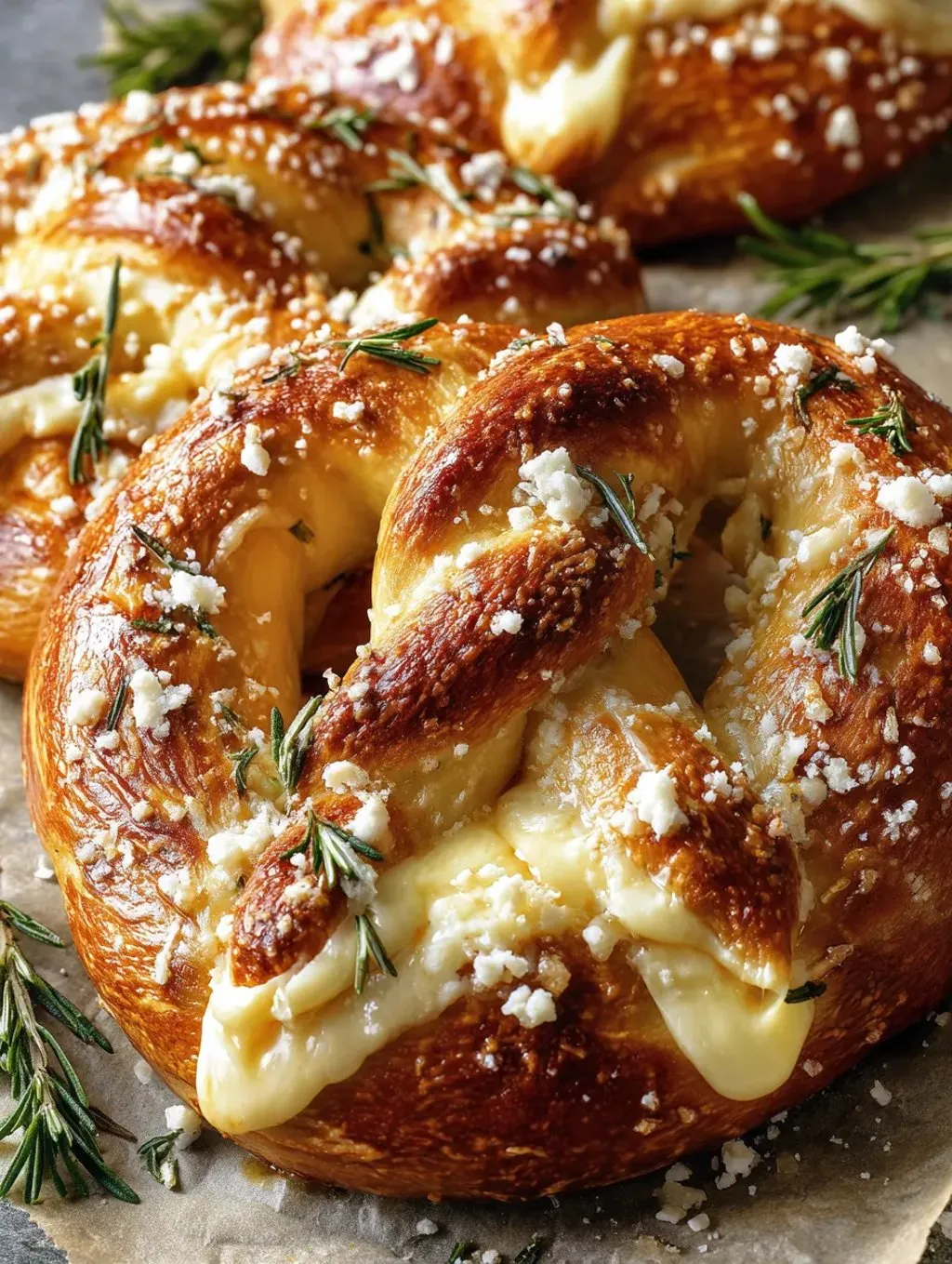 A close up of a bagel with cheese and herbs.