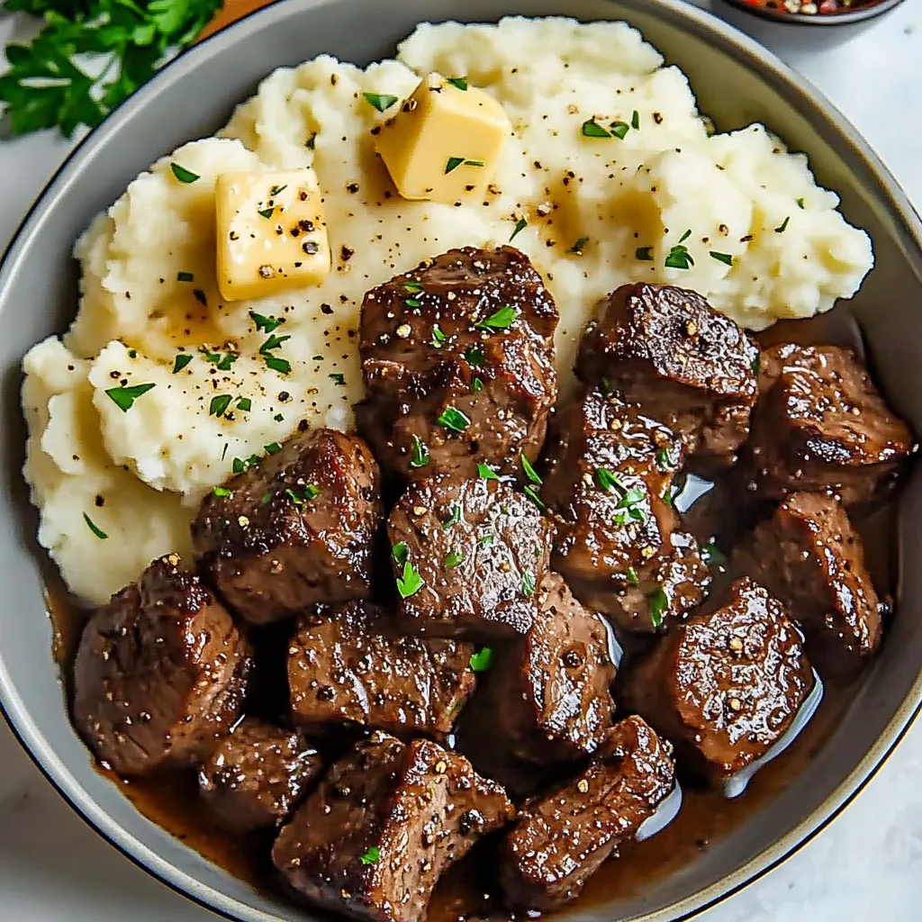 Garlic Butter Beef Bites Creamy Mashed Potatoes