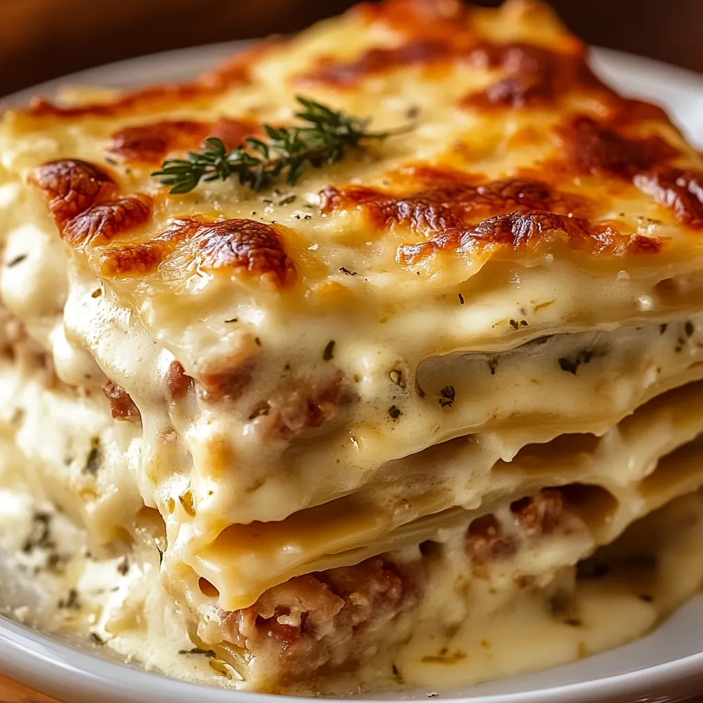 A stack of lasagna on a plate.