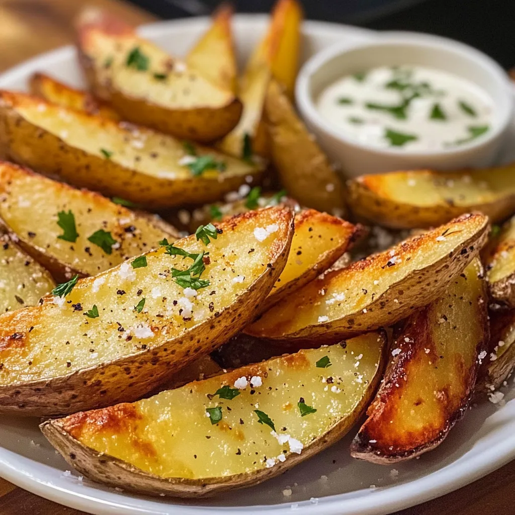 A plate of fries with a dipping sauce.