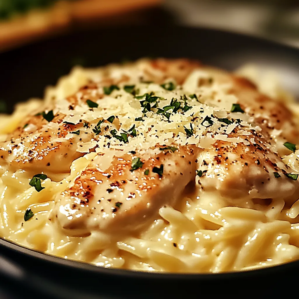 Tender Chicken Orzo with a Parmesan Finish