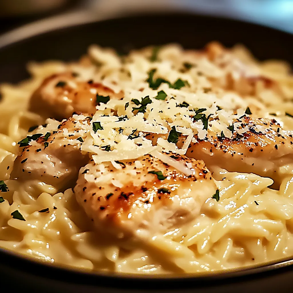 A bowl of pasta with chicken and cheese.