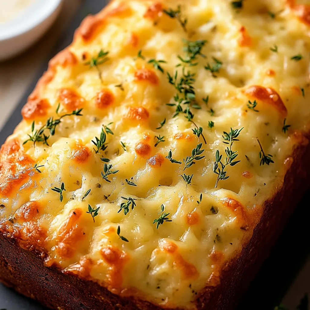 A loaf of bread with cheese and herbs on top.