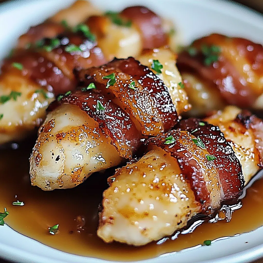 Bacon wrapped meat on a plate.