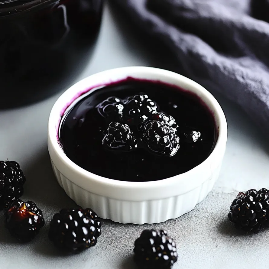 A bowl of blackberry jam.