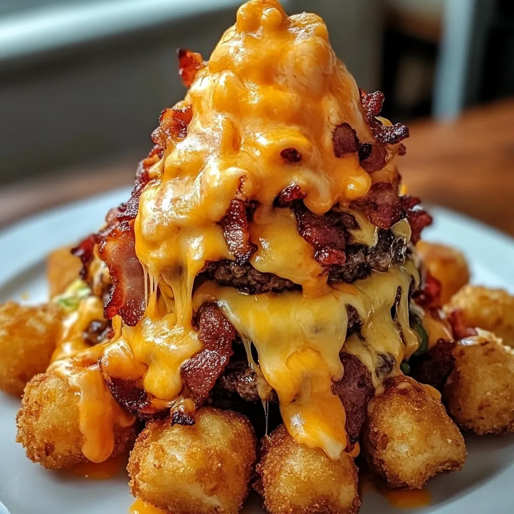 A plate of food with cheese and bacon on top.