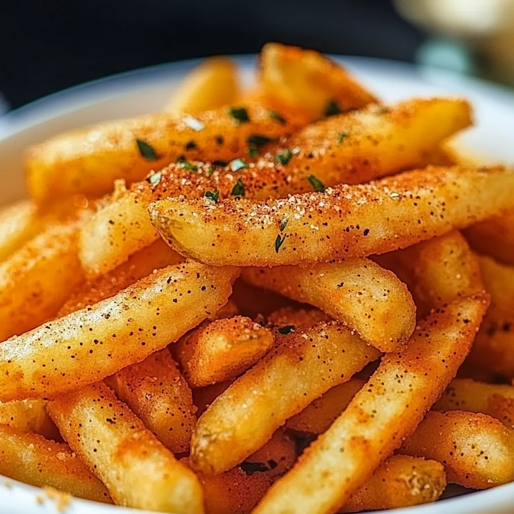 A bowl of french fries with seasoning.