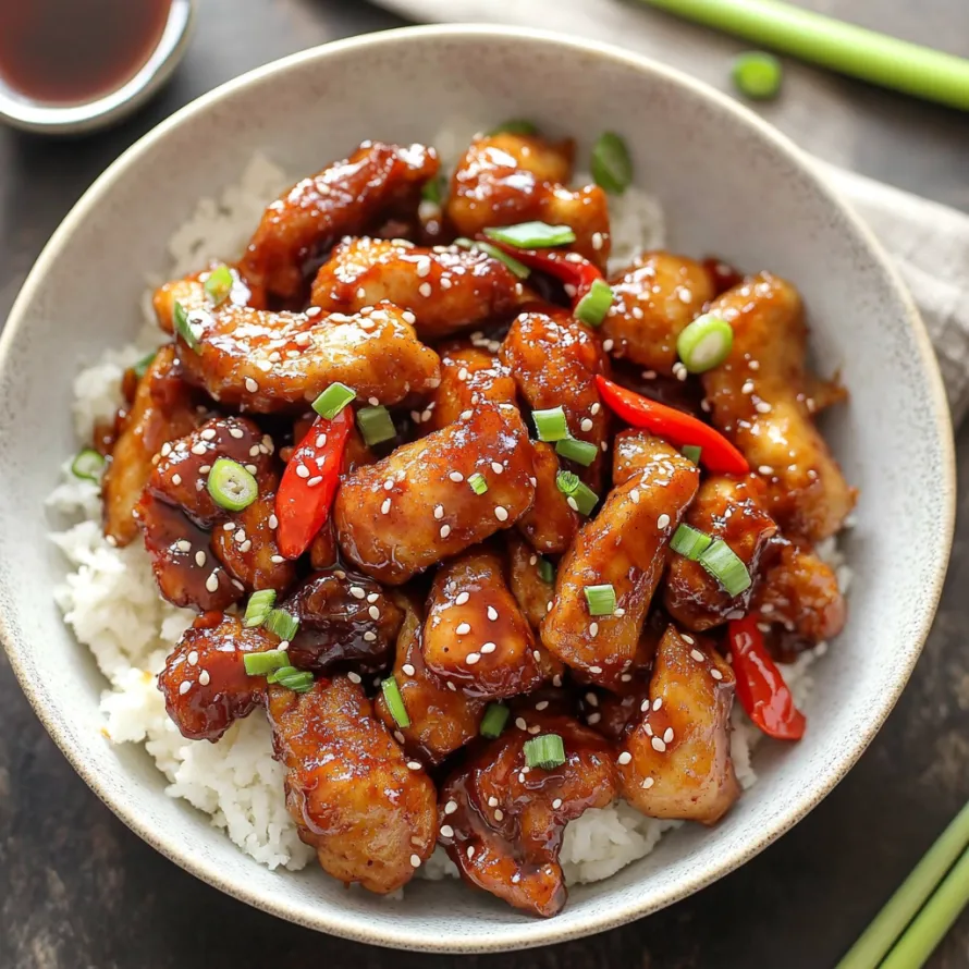 A bowl of Dragon Chicken with rice and vegetables.