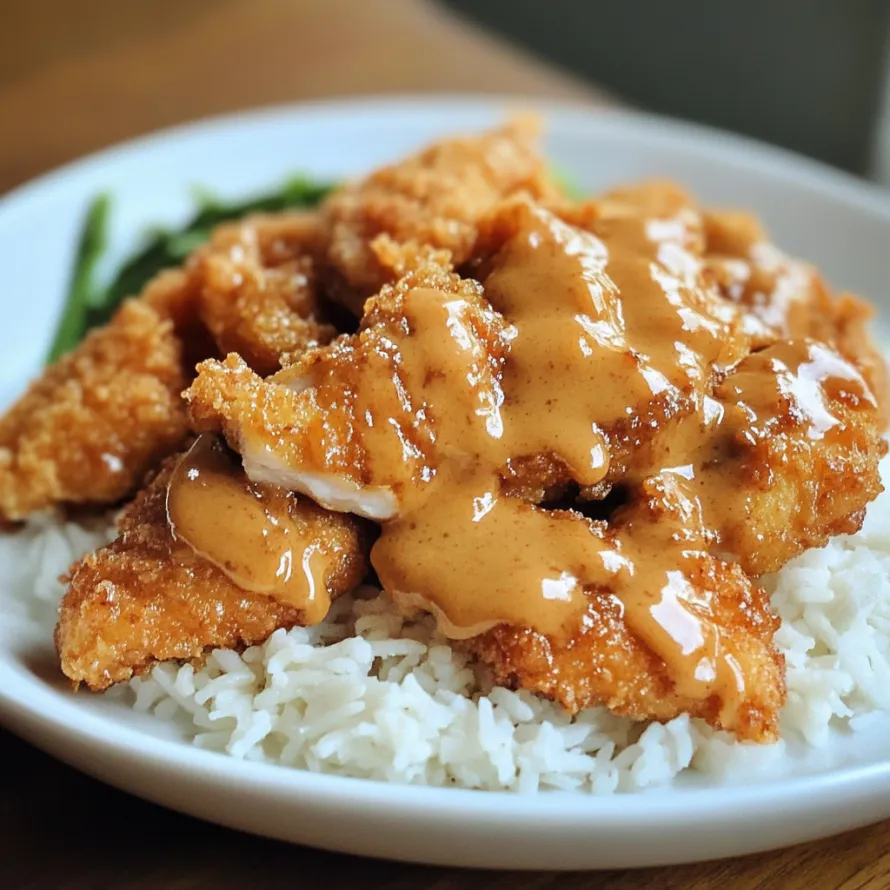 A plate of Chinese Peanut Butter Chicken is served on a wooden table.