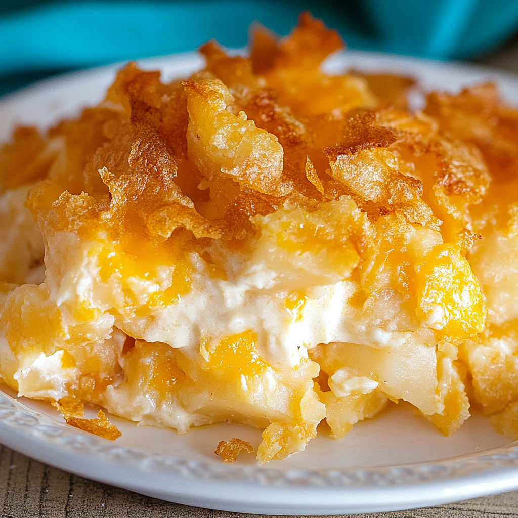 A white plate with a delicious looking casserole dish on it.