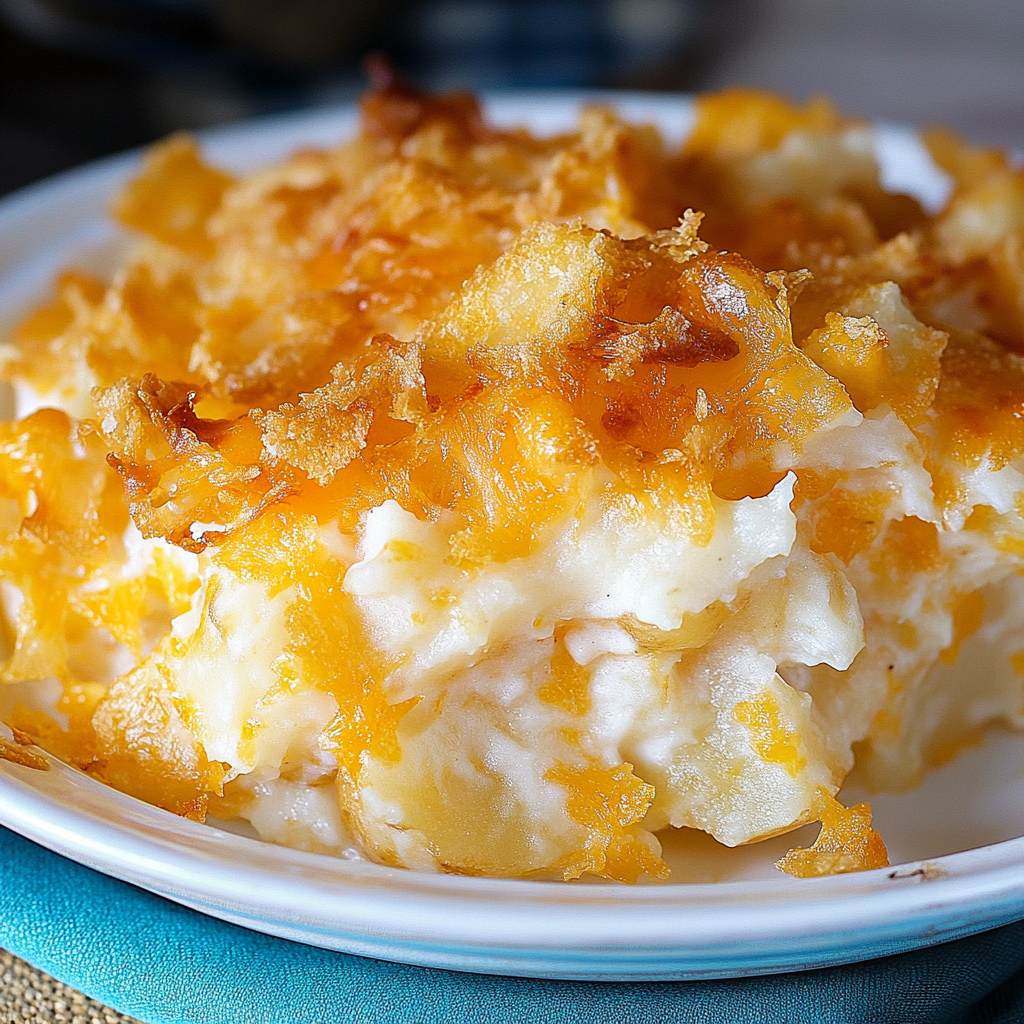 A white plate with a delicious looking casserole dish on it.