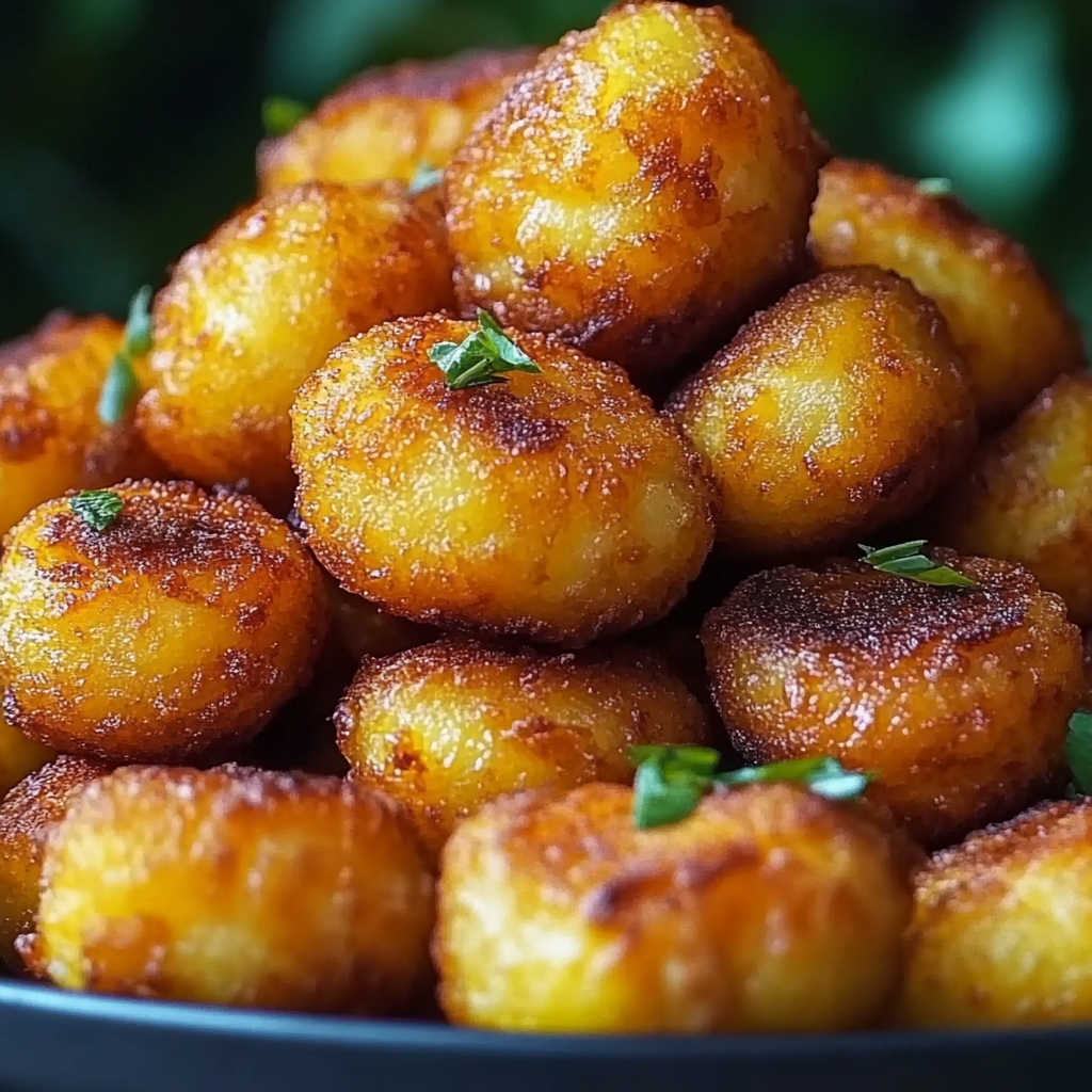 A bowl of fried potatoes with green herbs on top.