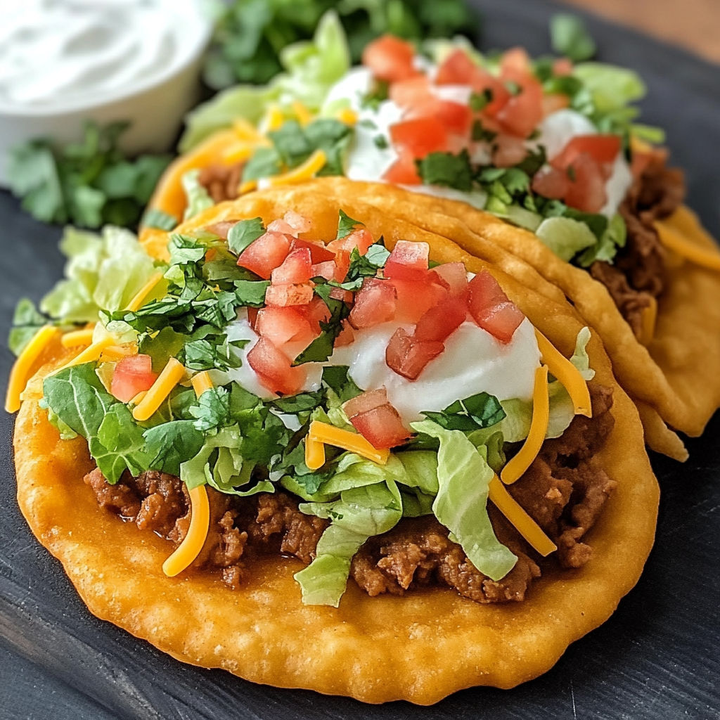 A delicious meal of two chicken tacos with lettuce, tomatoes, and cheese, served on a tortilla.