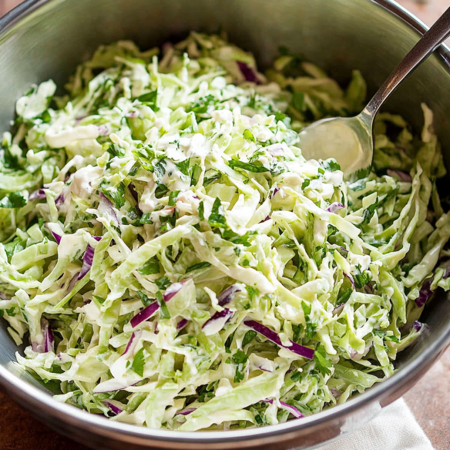 A large bowl filled with a mixture of cabbage, cheese, and other ingredients, ready to be served as a taco slaw.