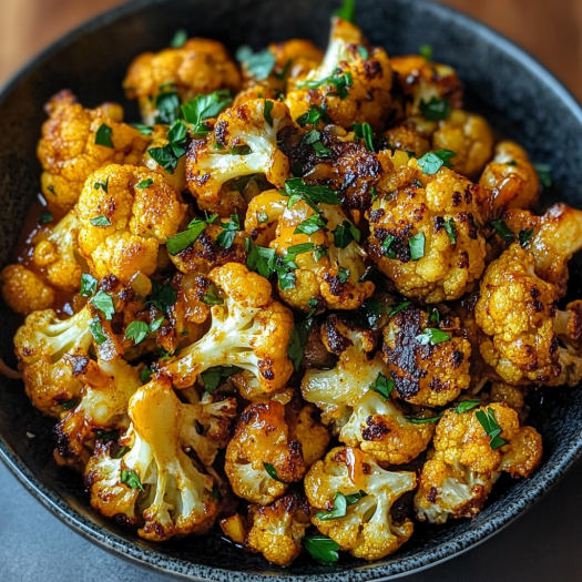A bowl of cooked cauliflower with green herbs on top.