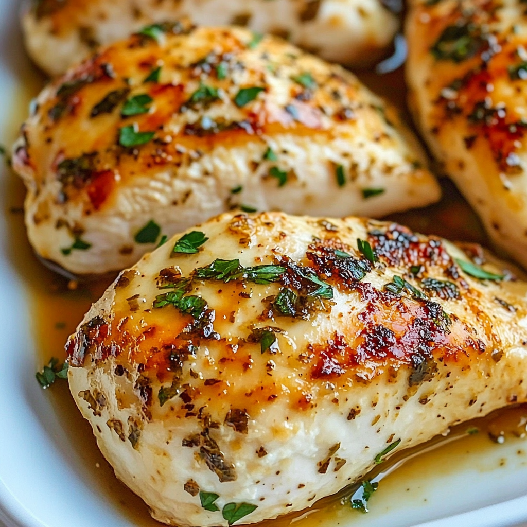 A plate of chicken with herbs and spices, ready to be cooked.