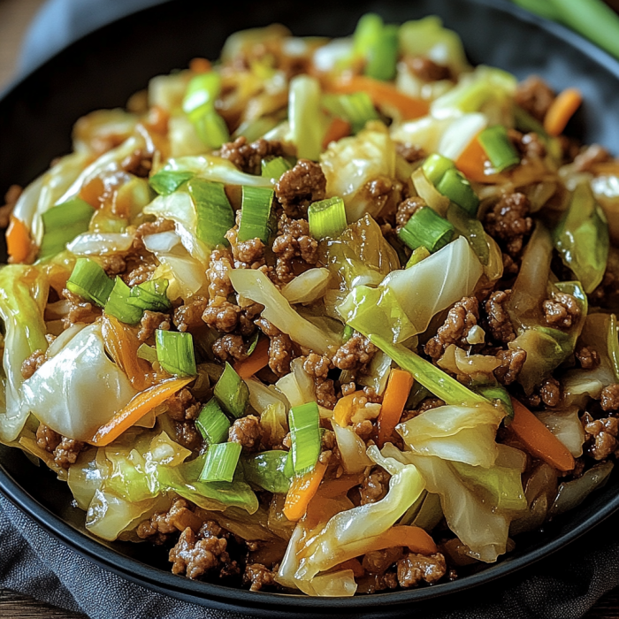 A bowl of ground beef and cabbage, a healthy Chinese dish.