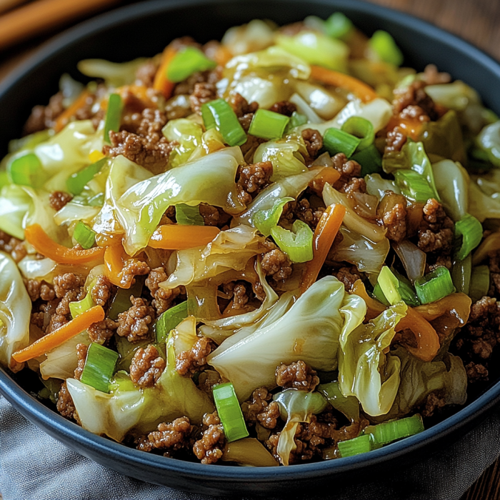 A bowl of beef and vegetable stir fry, including carrots and broccoli, is served on a wooden table.