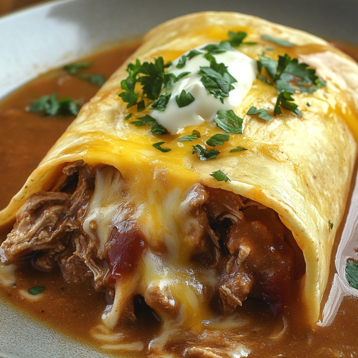 A delicious Mexican dish, possibly a chicken enchilada, is served on a plate with a side of soup.