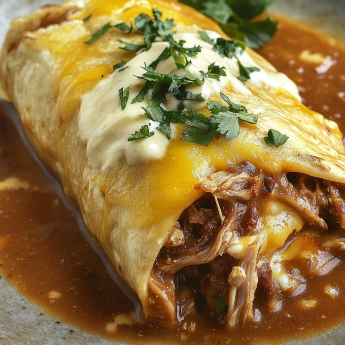 A delicious meal of chicken enchilada with a side of beans and rice.