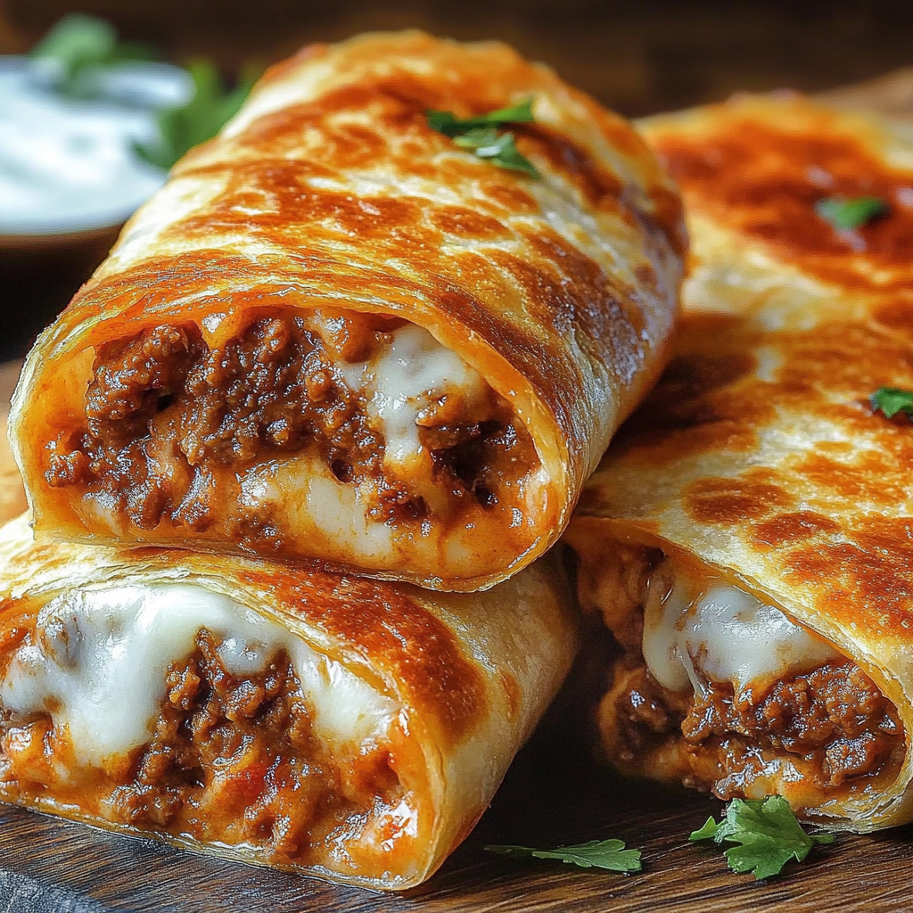 A delicious meal of Crispy Beef Cheese Chimichangas.