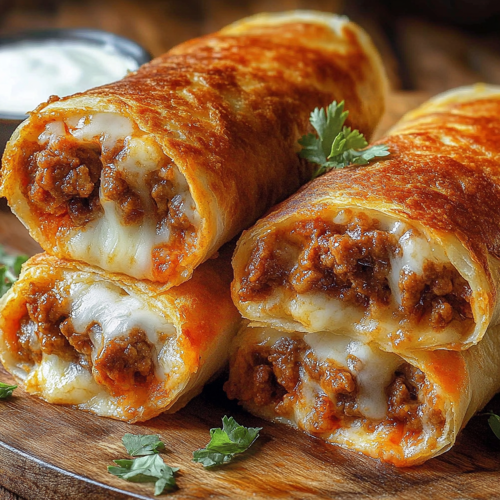 A delicious meal of beef and cheese filled burritos.