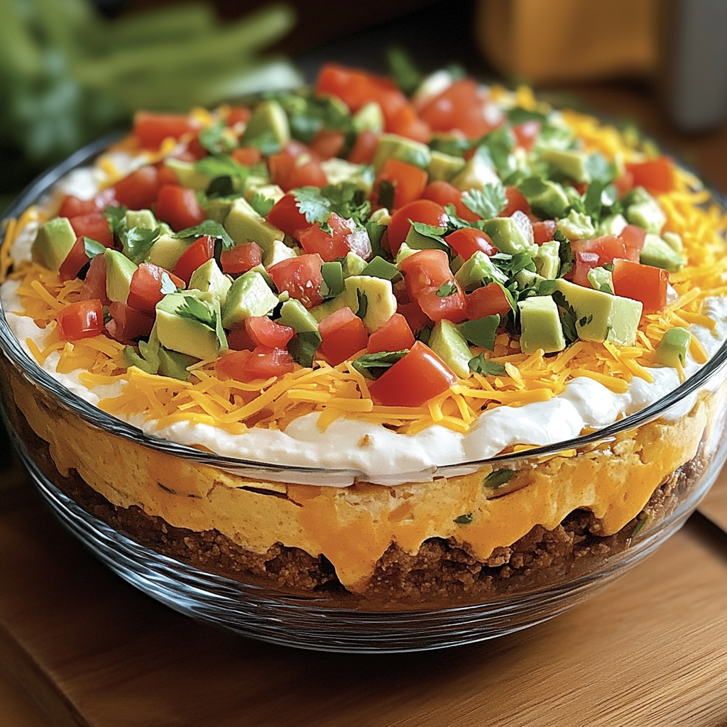 A delicious Mexican dish is served in a glass bowl, topped with cheese, tomatoes, and avocado.