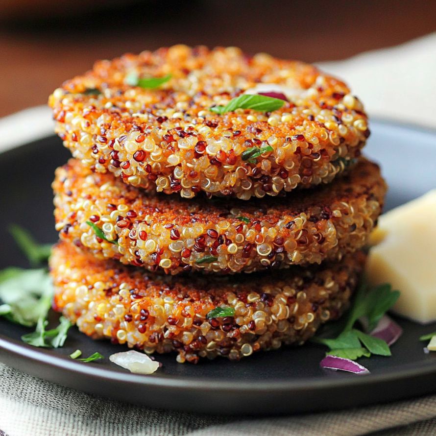 A stack of three pancakes made with oatmeal and topped with cheese.