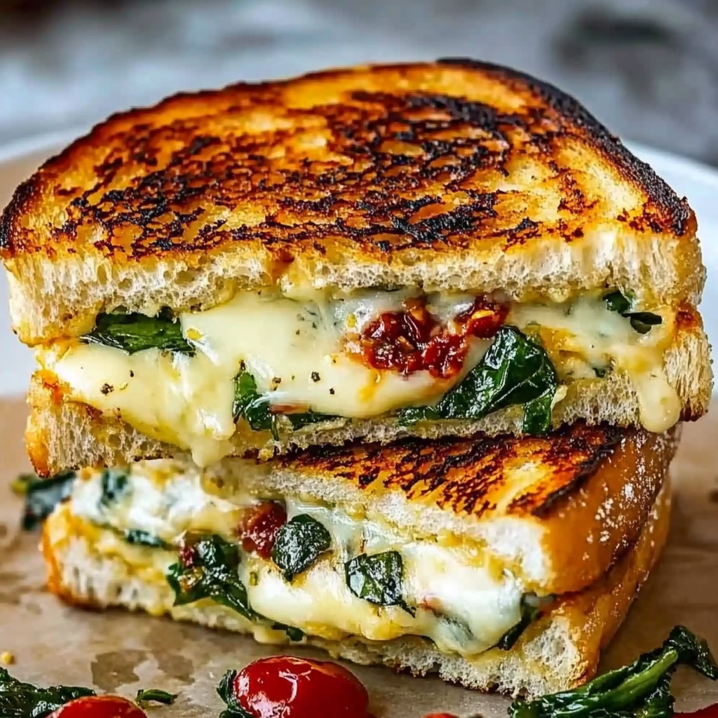 A delicious Mediterranean Grilled Cheese Sandwich is served on a plate.