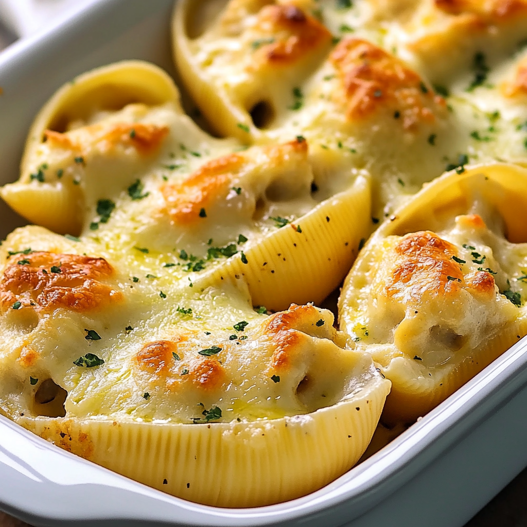 A dish of pasta with cheese and herbs, possibly a lasagna or a baked pasta dish.