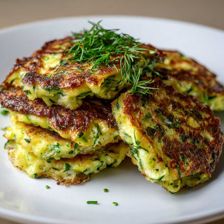 A stack of three pancakes with green herbs on top.