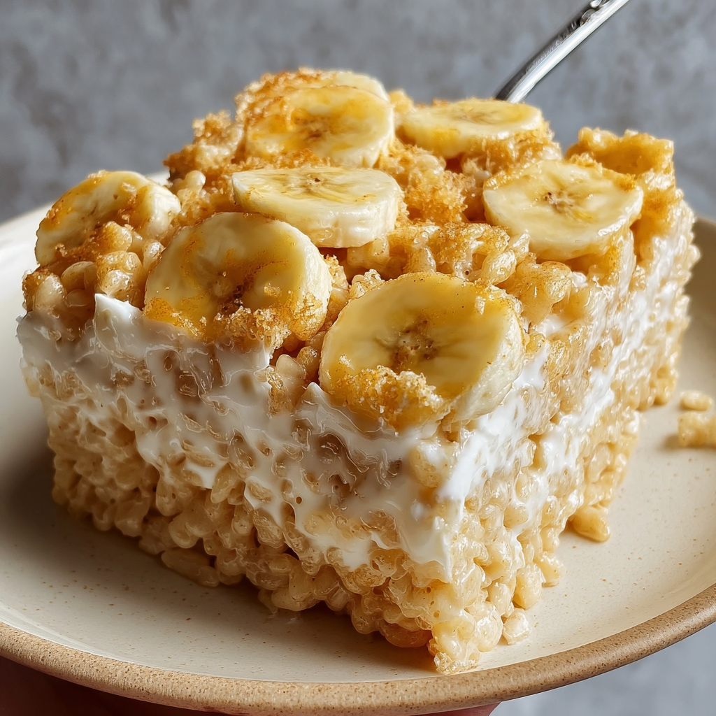 A slice of banana cereal cake on a plate.