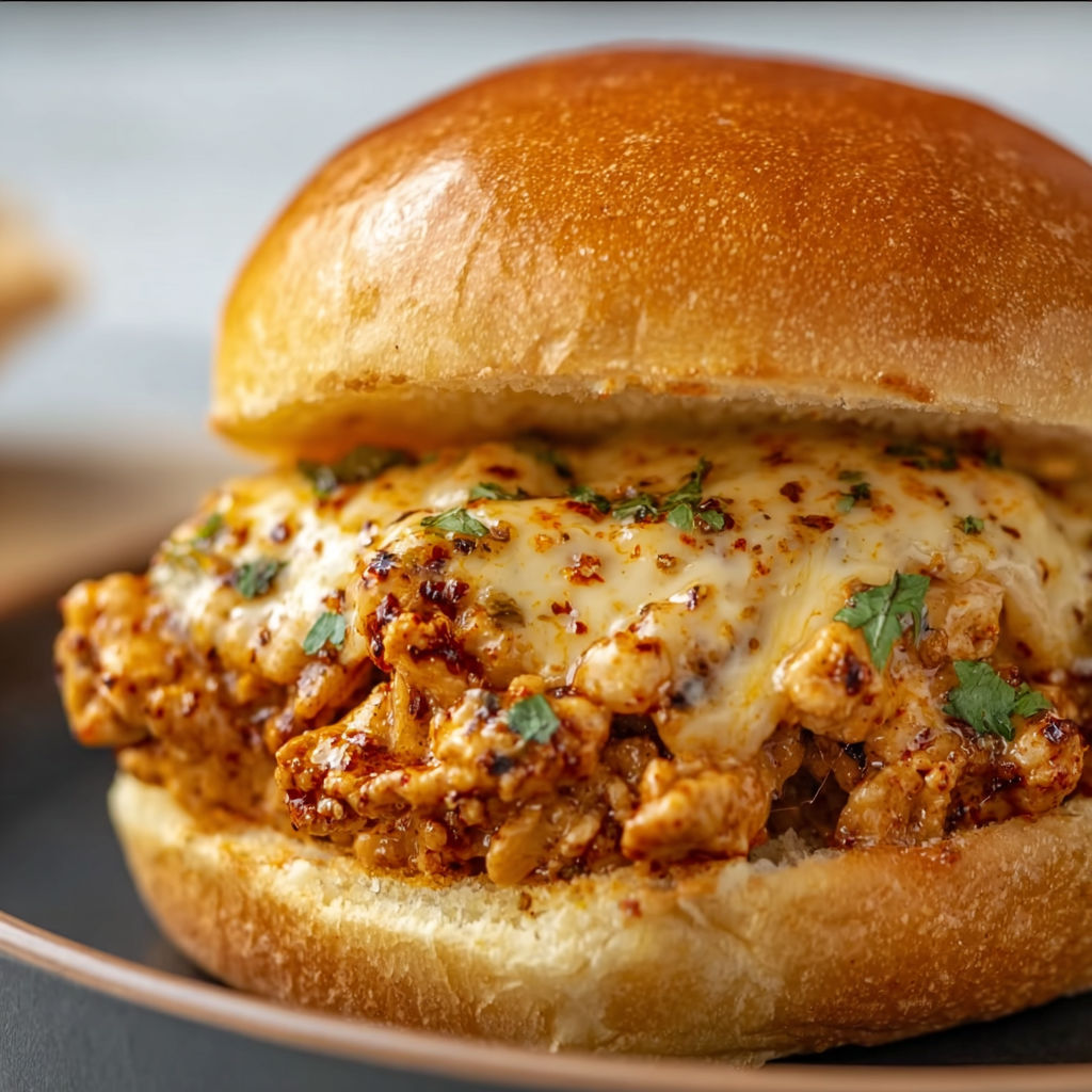 A delicious sandwich with cheese and meat on a bun.