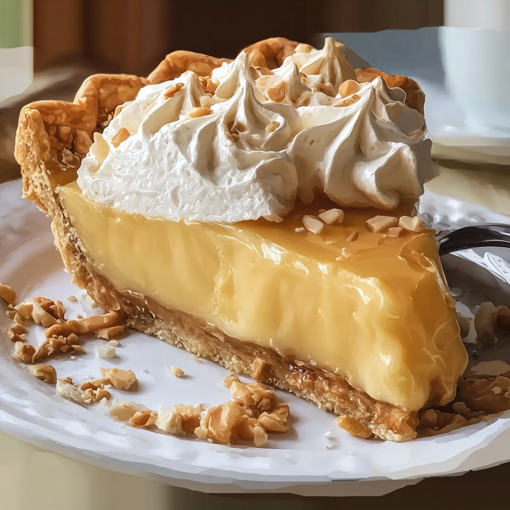 A slice of pie with a dollop of whipped cream on top, sitting on a white plate.