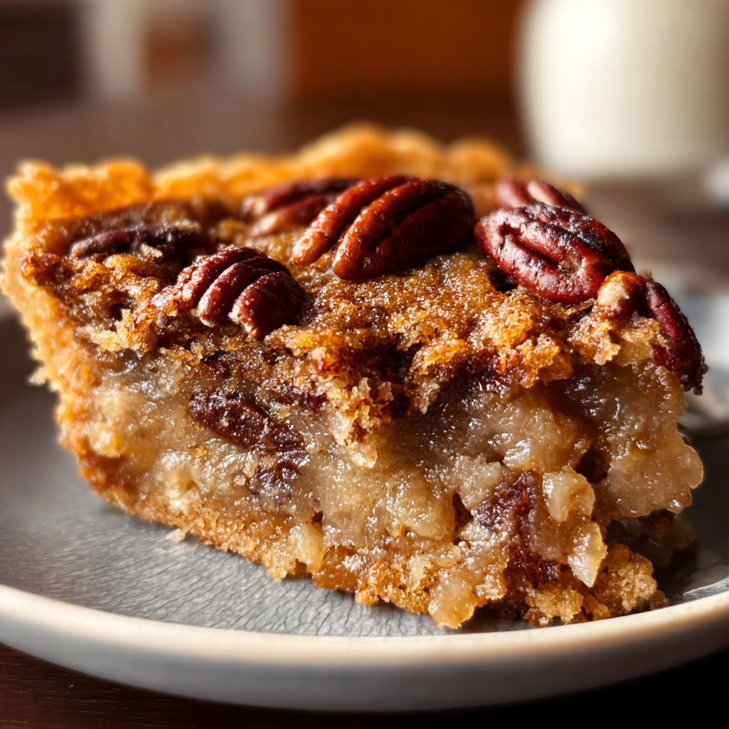 A slice of pecan pie on a plate.