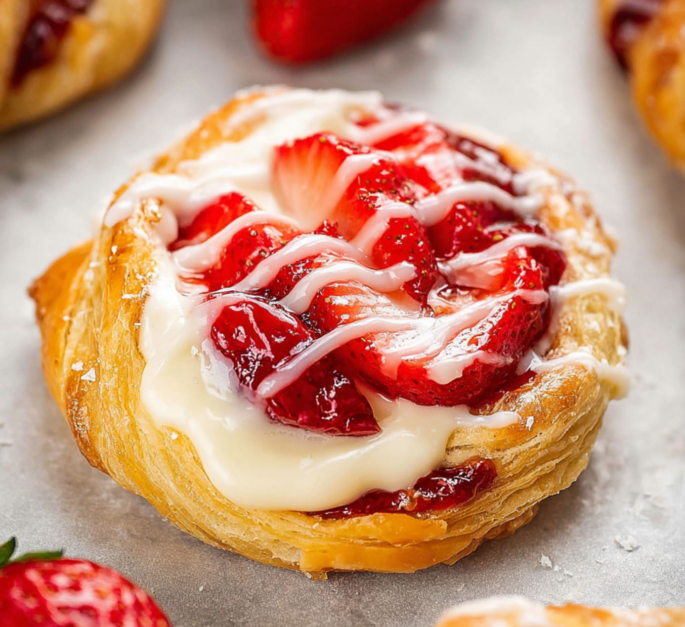 A delicious pastry filled with strawberries and whipped cream.