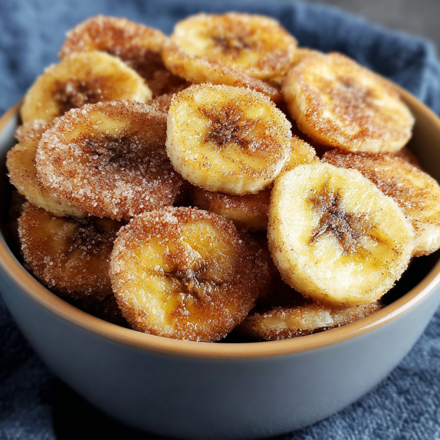 A bowl filled with sugar-coated banana slices.