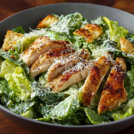 A bowl of chicken salad with cheese and greens.